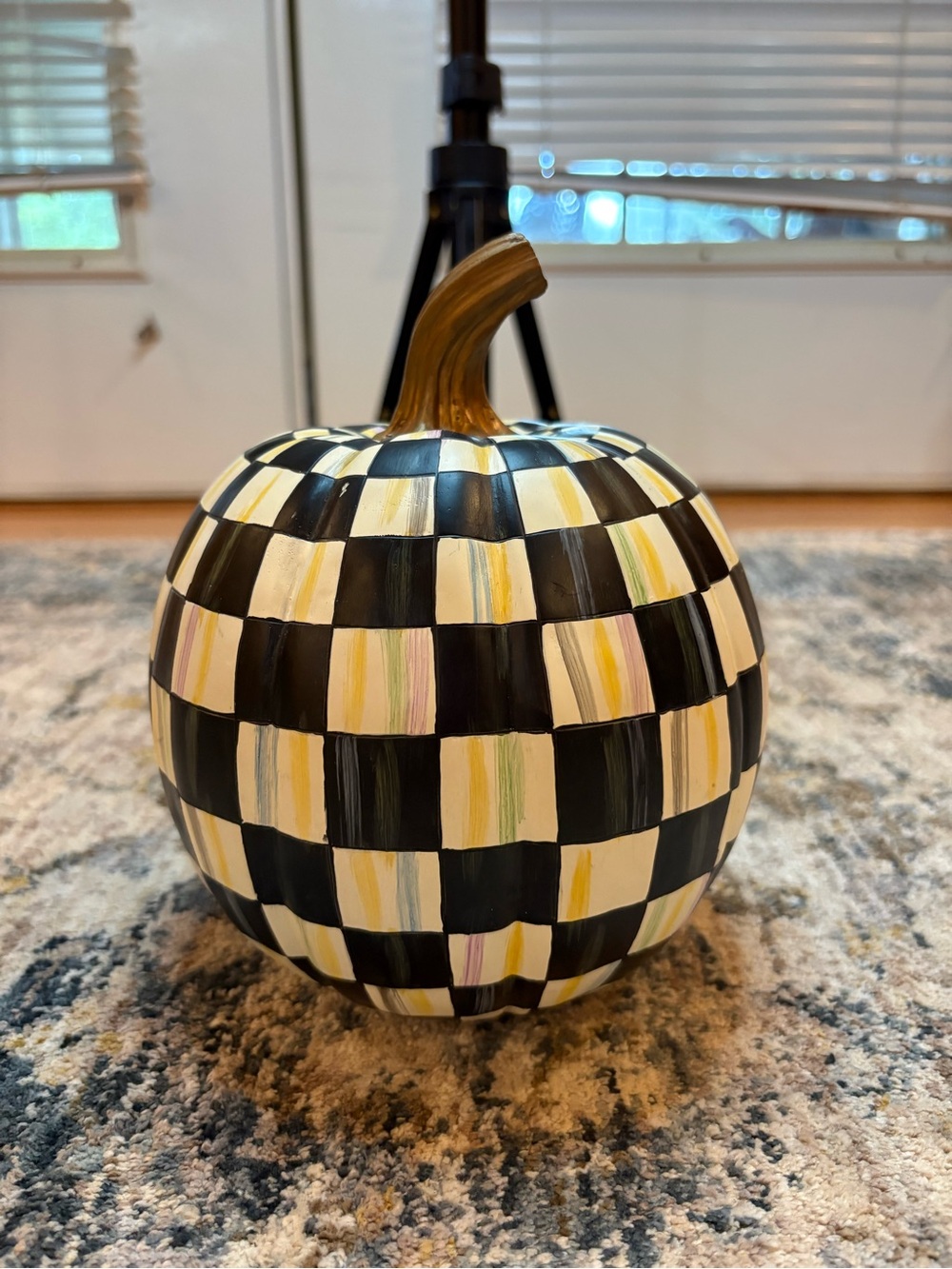 Vintage MACKENZIE-CHILDS Resin Pumpkin Small Black & White Courtly Check 6x8”